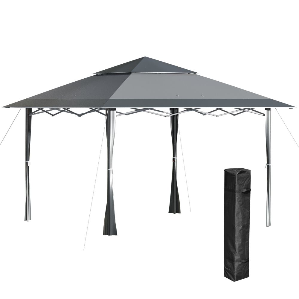 4x m Pop-up Gazebo Double Roof Roller Bag Steel Frame, Dark Grey - anydaydirect