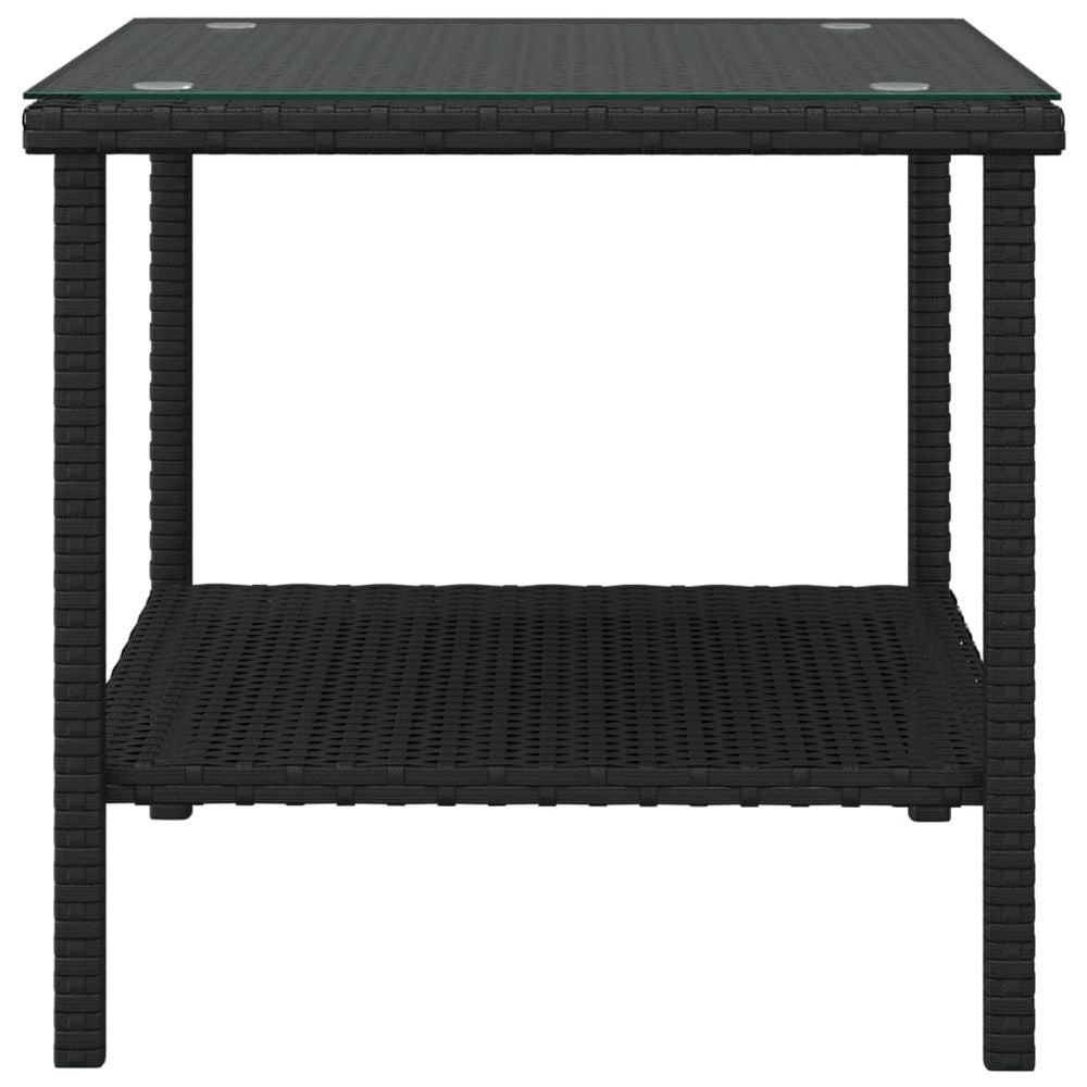 Side Table Black 45x45x45 cm Poly Rattan and Tempered Glass - anydaydirect