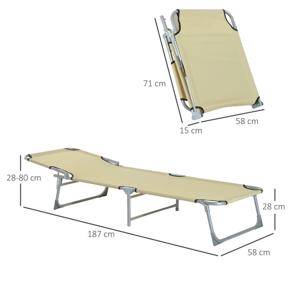 Camping Cot Picnic Sun Lounger Portable Folding Chaise Chair Patio Outsunny - anydaydirect