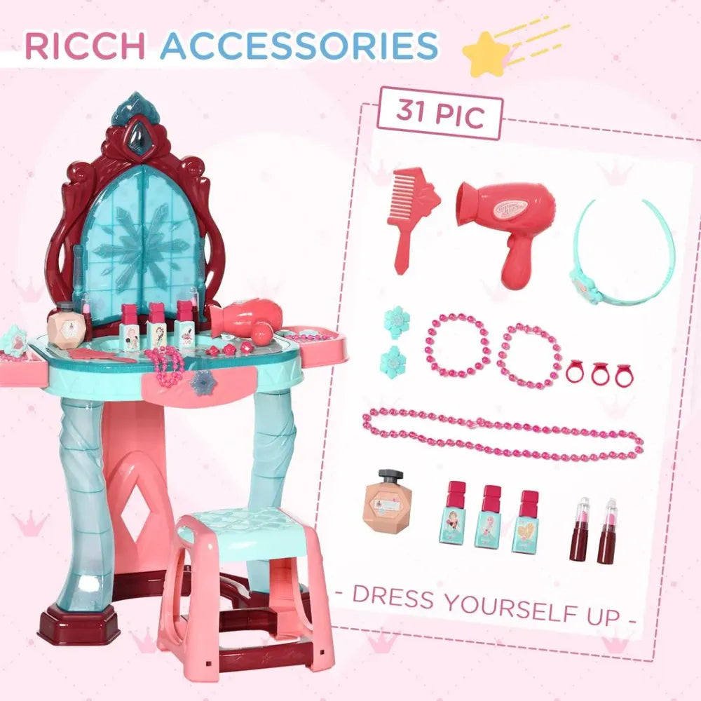 31 Piece Kids Dressing Table w/ Magical Princess Mirror, Light and Music - anydaydirect