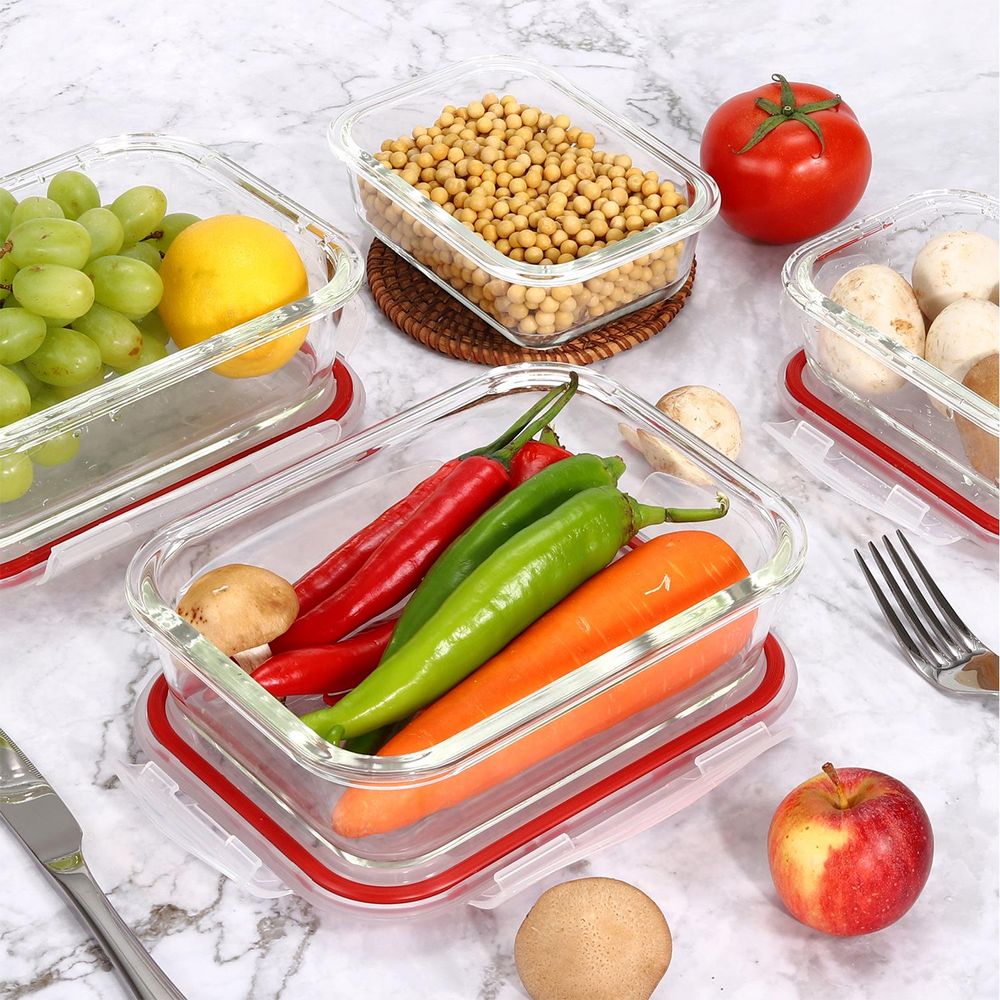 10 PCs Rectangle  Airtight Glass Food Containers with Lids - Storage Kitchen Containers - anydaydirect