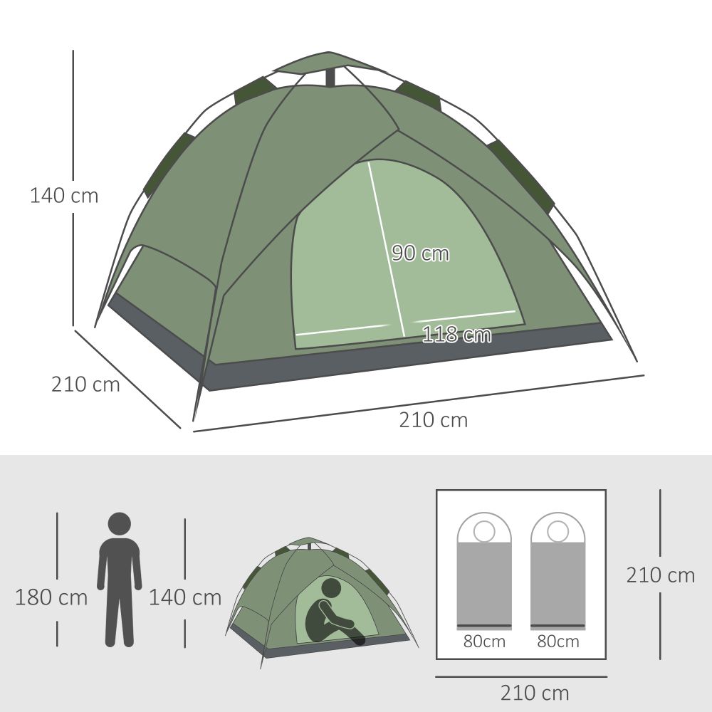 2 Man Pop Up Tent Camping Festival Hiking Family Travel Shelter Outsunny - anydaydirect