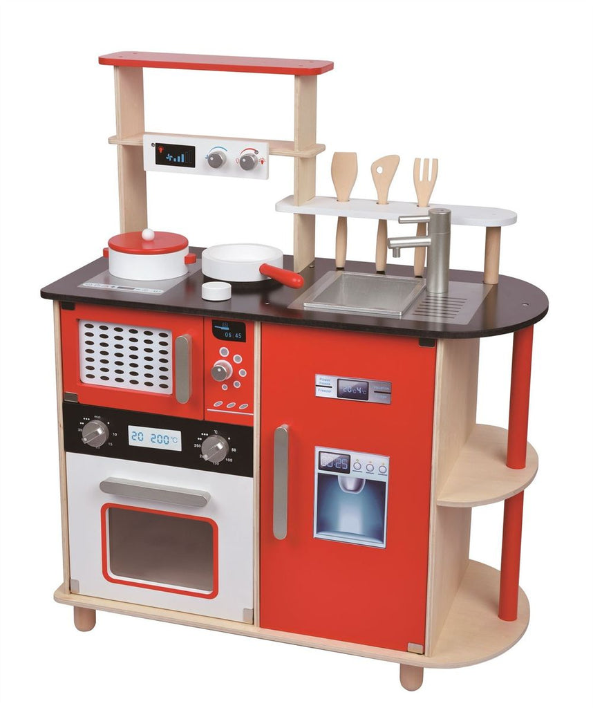 Lelin Wooden Childrens Pretend Play Modern Kitchen Cooking Toy with Pots & Pans - anydaydirect