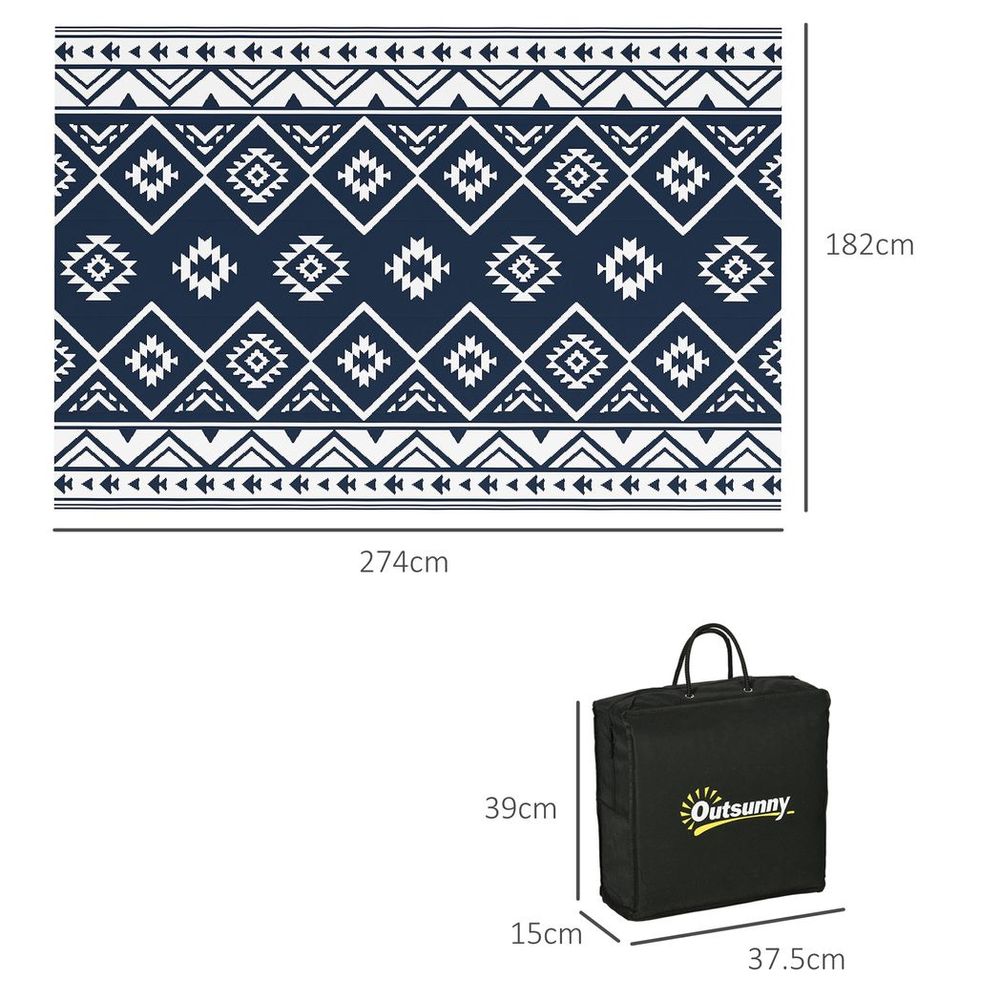 Outsunny Reversible Waterproof Outdoor Rug W/ Carry Bag, 182 x 274cm, Dark Blue - anydaydirect