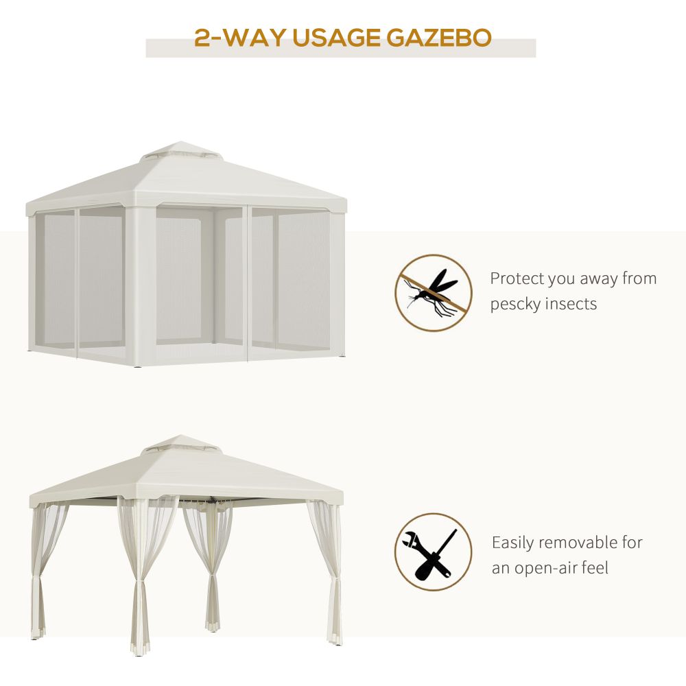 Outsunny 3x3m 2-Tier Polyester Draped Outdoor Garden Gazebo Cream White - anydaydirect