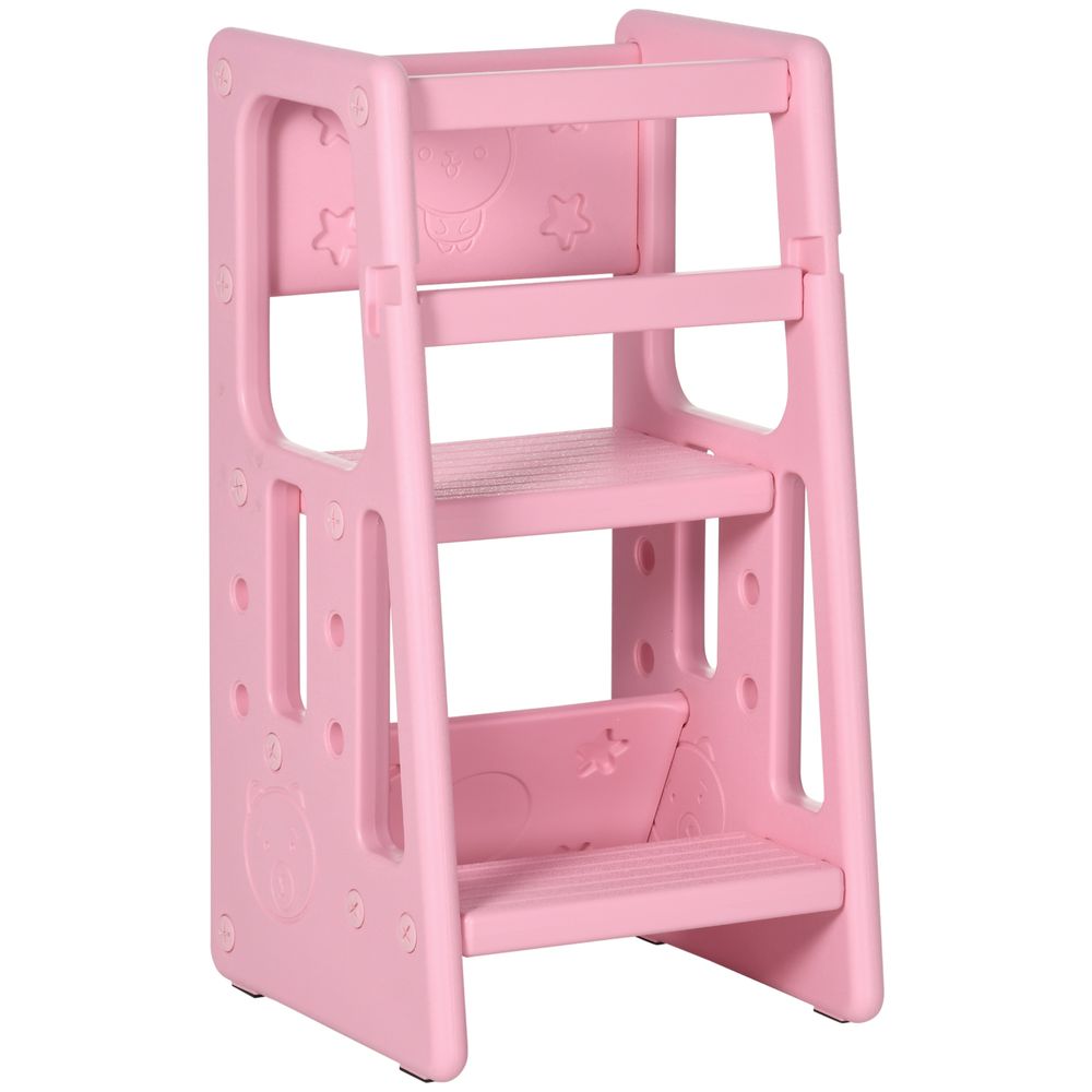 Kids Step Stool, Adjustable Standing Platform, Toddler Kitchen Stool - Pink - anydaydirect