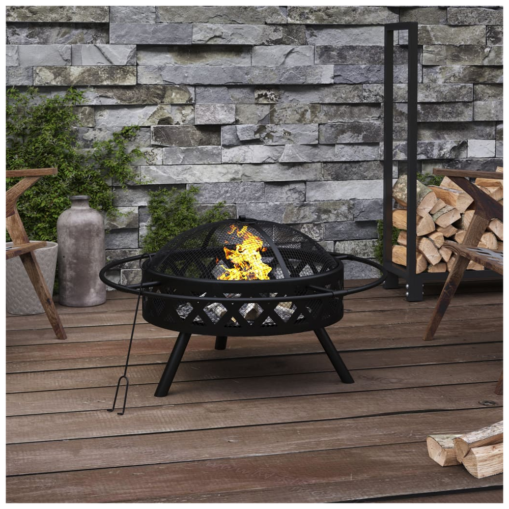 Fire Pit with Poker 70 cm XXL Steel - anydaydirect