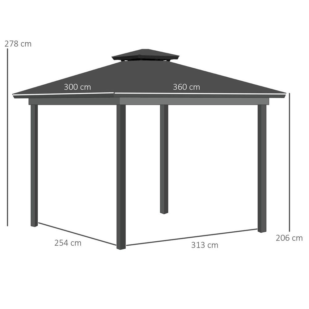 Outsunny 3.6 x 3 (m) Double Roof Hard Top Gazebo with Nettings & Curtains - anydaydirect