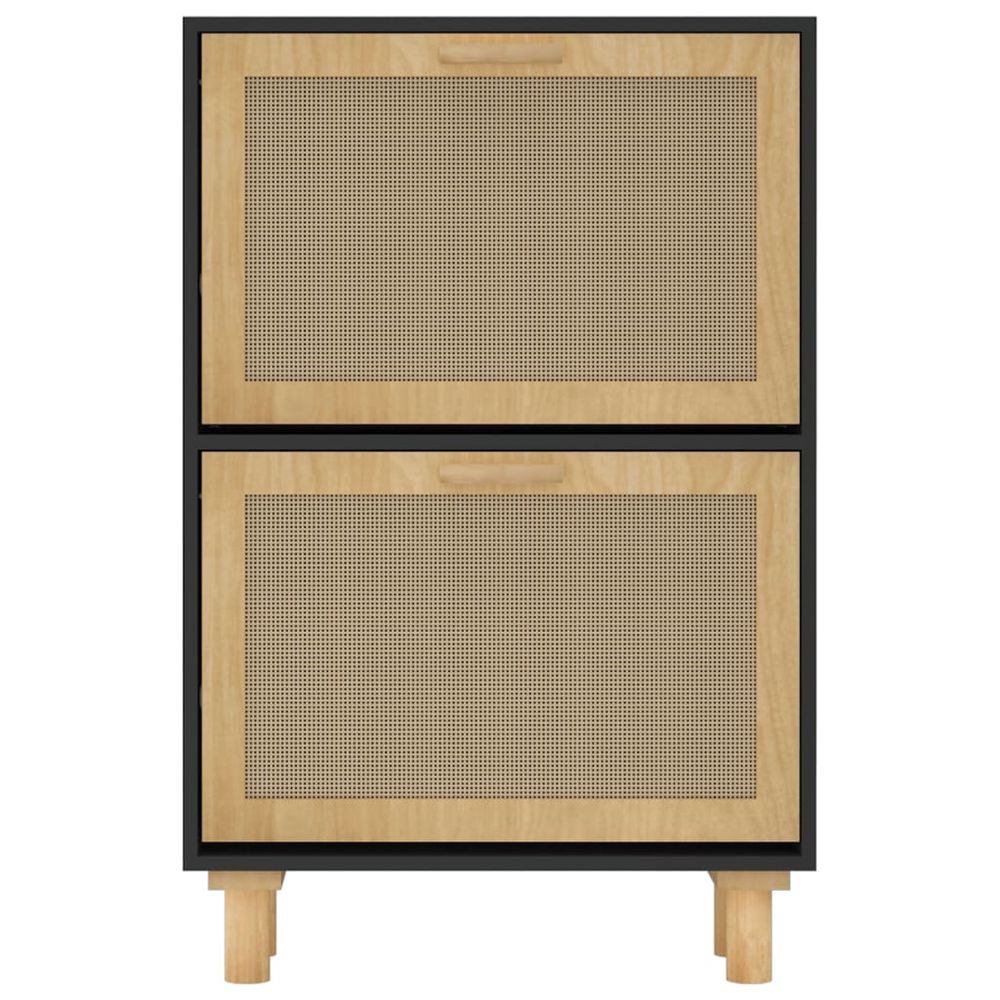 Shoe Cabinet Black 52x25x80 cm Engineered Wood&Natural Rattan - anydaydirect