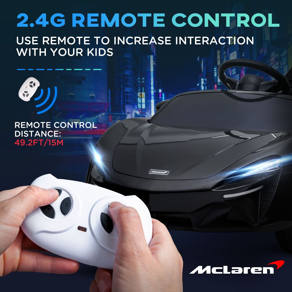 McLaren Licensed 12V Kids Electric Ride-On Car w/ Remote Control, Music - Black - anydaydirect