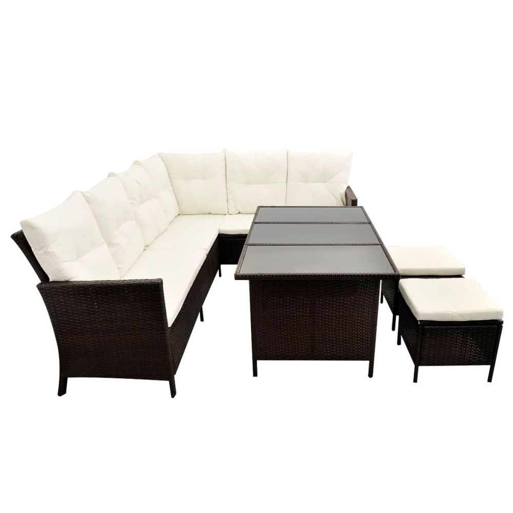 4 Piece Garden Lounge Set with Cushions Poly Rattan Brown - anydaydirect