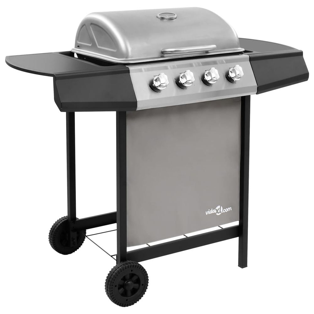 Gas BBQ Grill with 4 Burners Black and Silver - anydaydirect