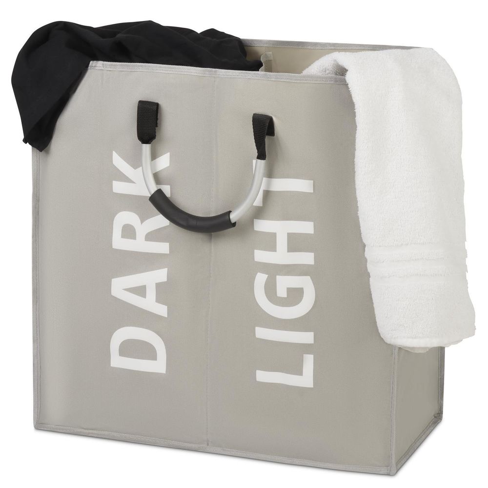 Double Collapsible Washing Laundry Basket Bag (3 Colors) for Bedroom - Light Grey - anydaydirect