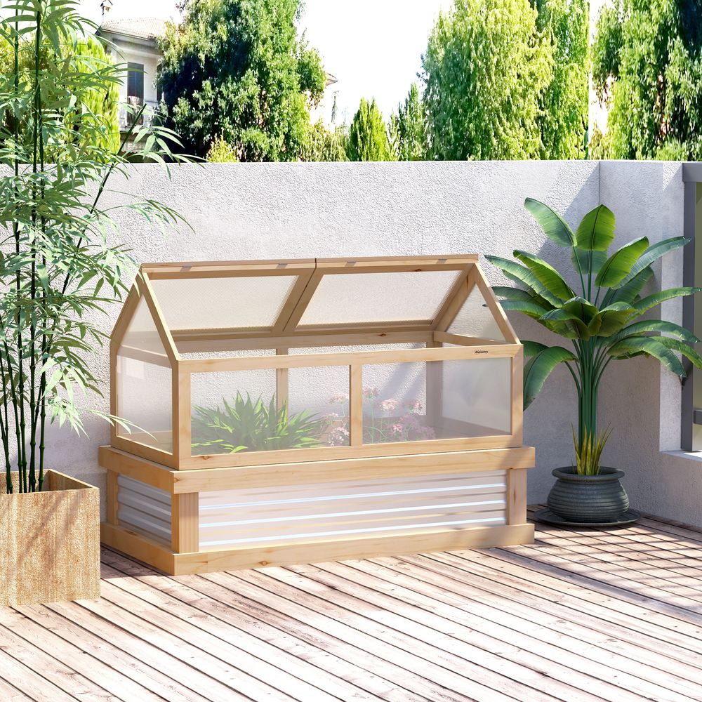 Raised Garden Bed with Greenhouse Top, 122x 61 x 81.7cm, Natural Kit - anydaydirect