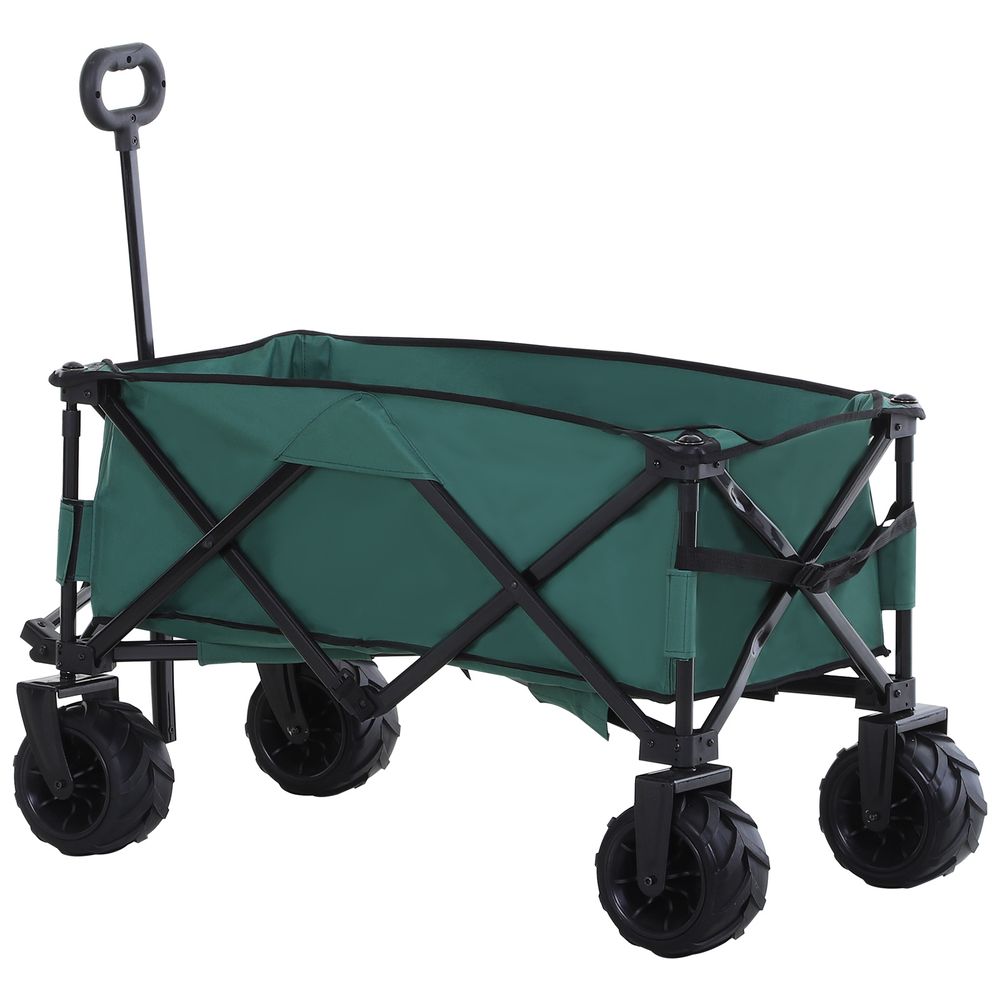 Outsunny Outdoor Cart Folding Cargo Wagon Trailer Beach w/ Telescopic Handle - anydaydirect