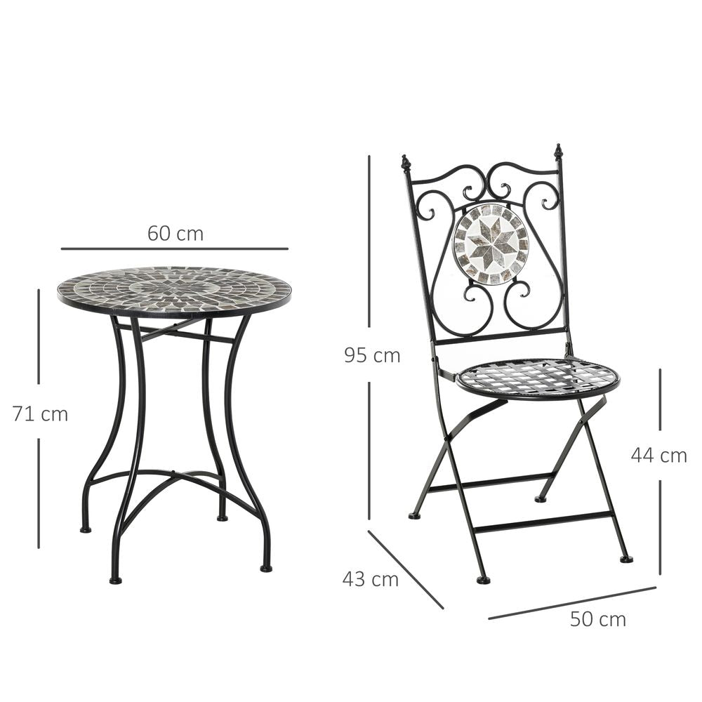 3Pc Mosaic Tile Garden Bistro Set Folding Chairs - anydaydirect