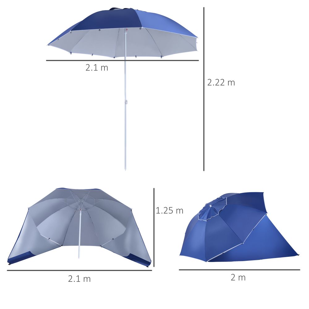 Beach Umbrella Sun Shelter 2 in 1 Umbrella UV Protection Steel Blue Outsunny - anydaydirect