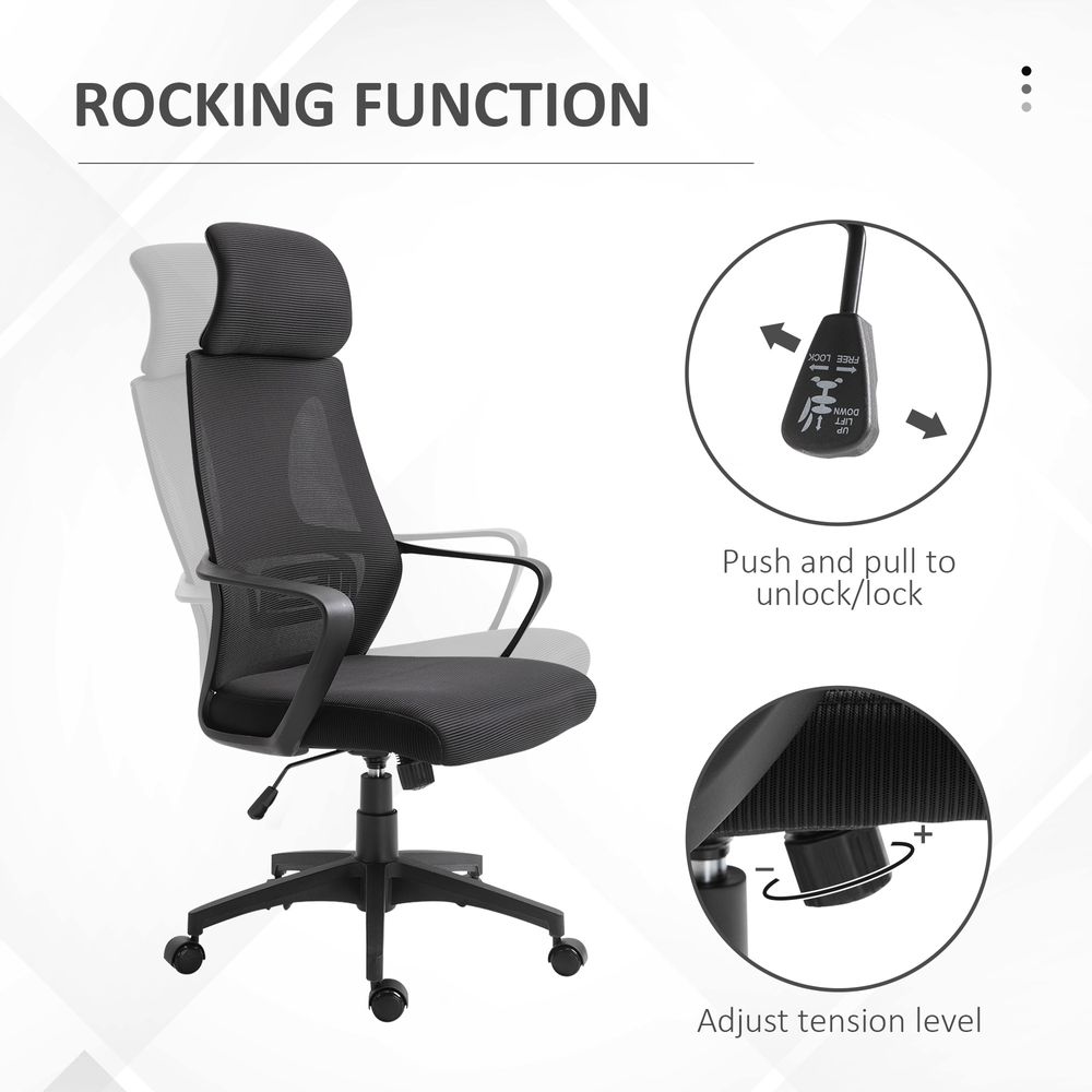 Mesh Back Office Chair w/ Adjustable Height Padded Headrest Black Vinsetto - anydaydirect