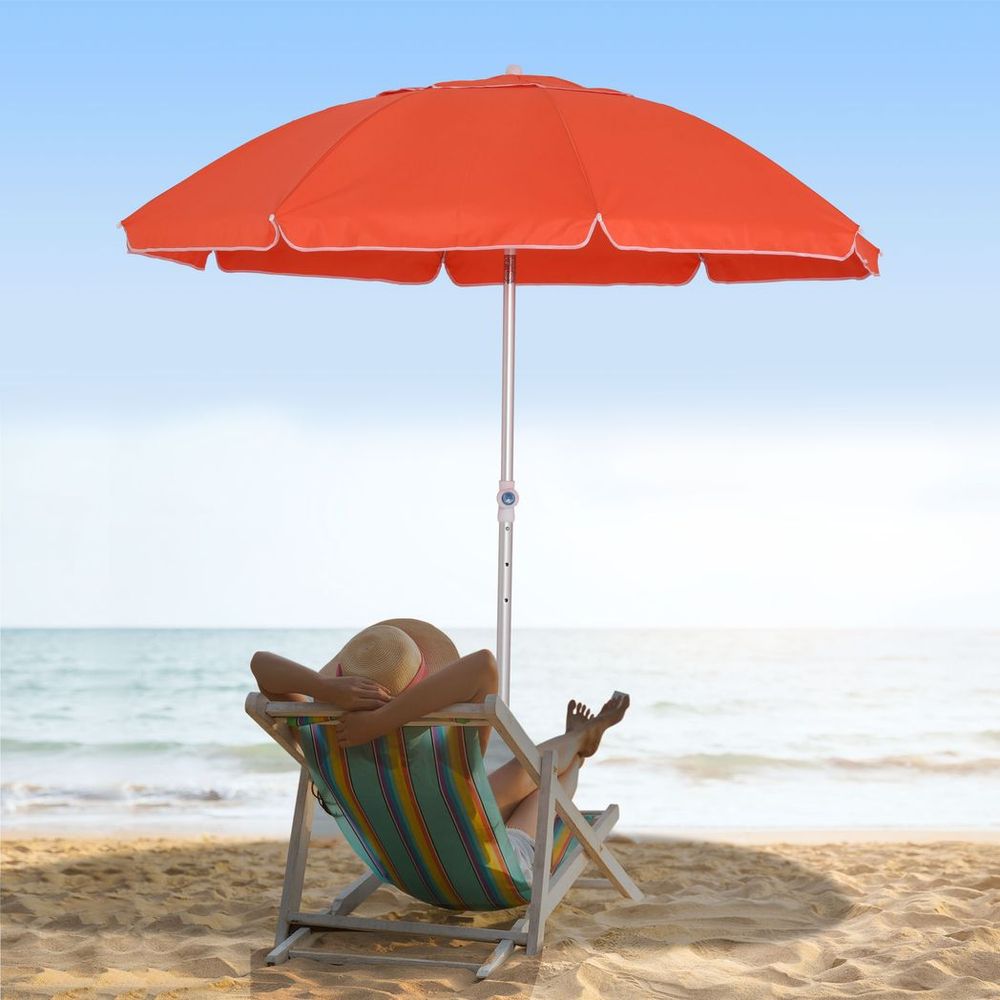 Outsunny 1.96m Arced Beach Umbrella 3-Angle Canopy w/ Aluminium Frame Bag Orange - anydaydirect