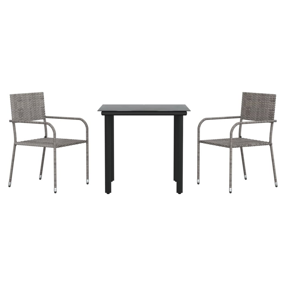 vidaXL 3 Piece Garden Dining Set Grey and Black Poly Rattan and Steel - anydaydirect
