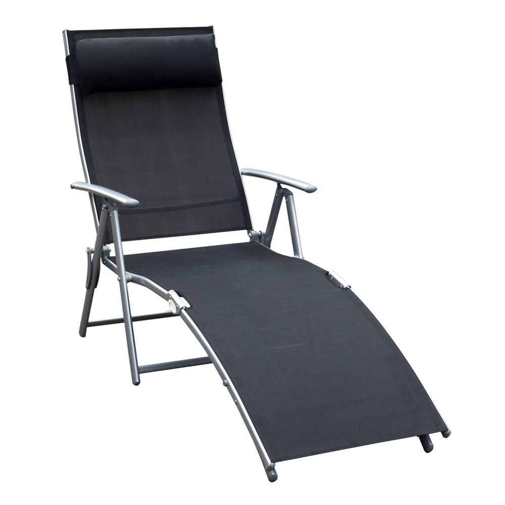Sun Lounger Recliner Foldable 7 Levels Textilene Black Patio - anydaydirect