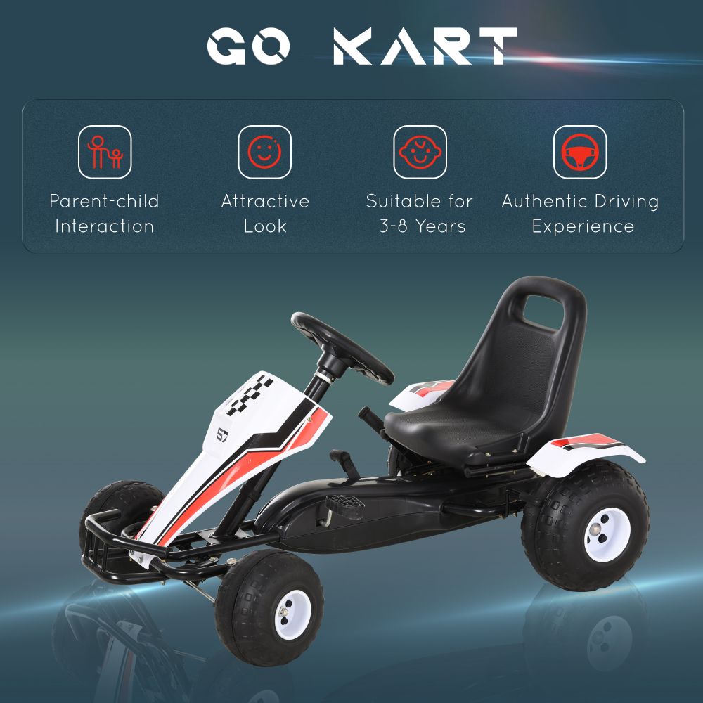 Child's Racing-Style Pedal Go Kart w/ Brake Gears Steering Wheel Seat - anydaydirect