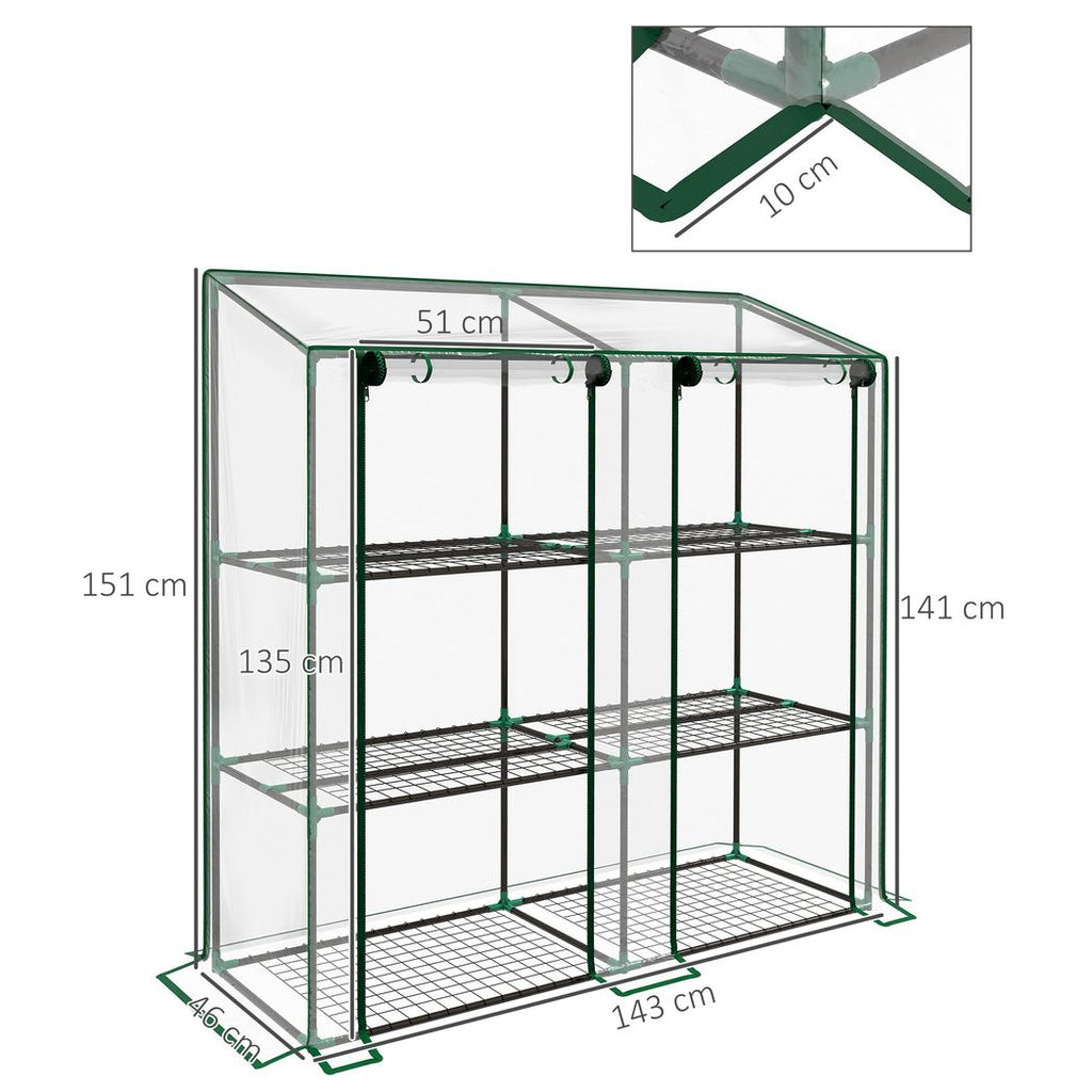 Outsunny Mini Green House with 3 Tier Shelves, 151H x 143W x 46Dcm, Clear - anydaydirect