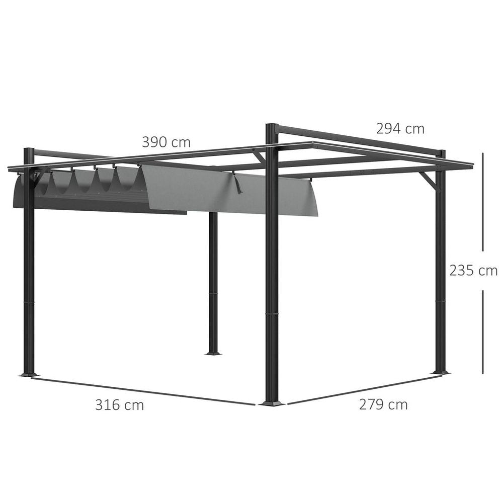 Outsunny 3 x 4m Pergola with Retractable Roof and Aluminium Frame, Grey - anydaydirect