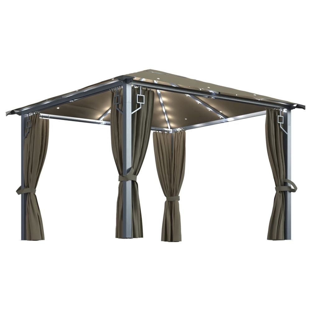 Gazebo Tent with Curtain & LED String Lights Anthrecite, Cream & Taupe - anydaydirect