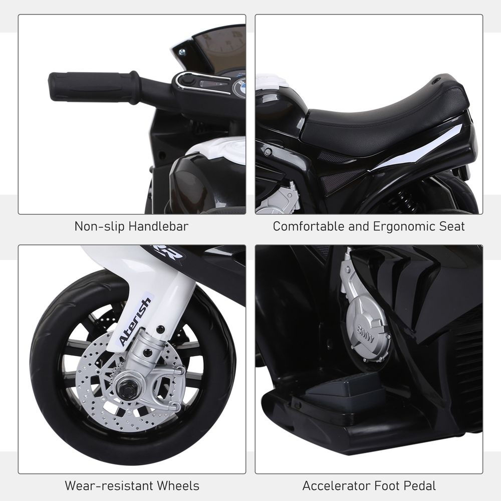 Electric Kids Ride on Motorcycle BMW Liscensed Headlights Music Black - anydaydirect