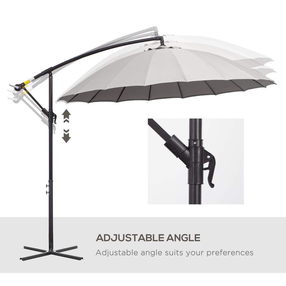 3(m) Cantilever Shanghai Parasol w/ Crank Handle, Cross Base, Grey Outsunny - anydaydirect