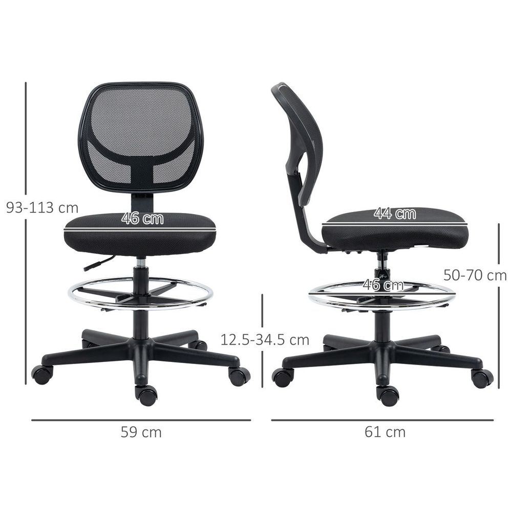 Vinsetto Draughtsman Chair Tall Office Chair w/ Adjustable Footrest Ring Black - anydaydirect