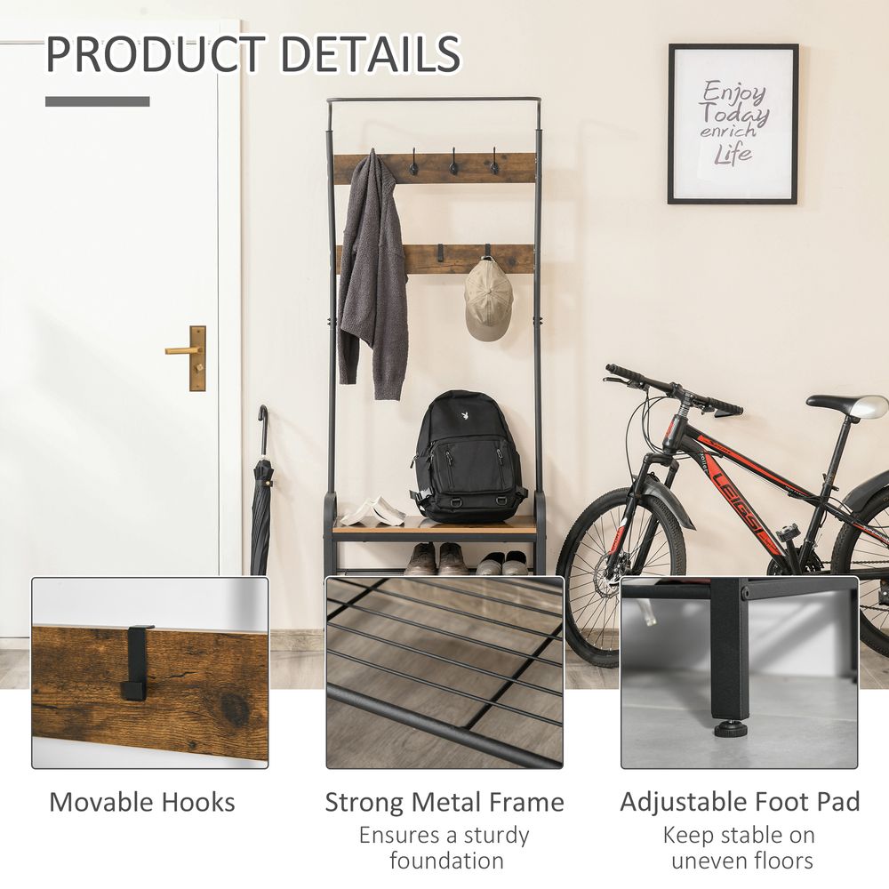 Industrial Coat Rack Stand with 8 Hooks Hangers Storage Cabinet Brown - anydaydirect