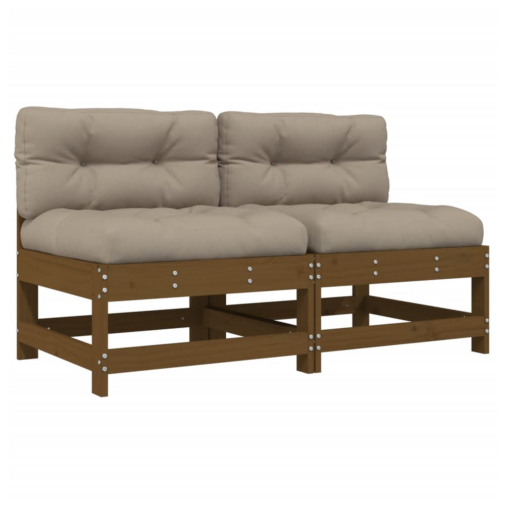 vidaXL Middle Sofas with Cushions 2 pcs Honey Brown Solid Wood Pine - anydaydirect