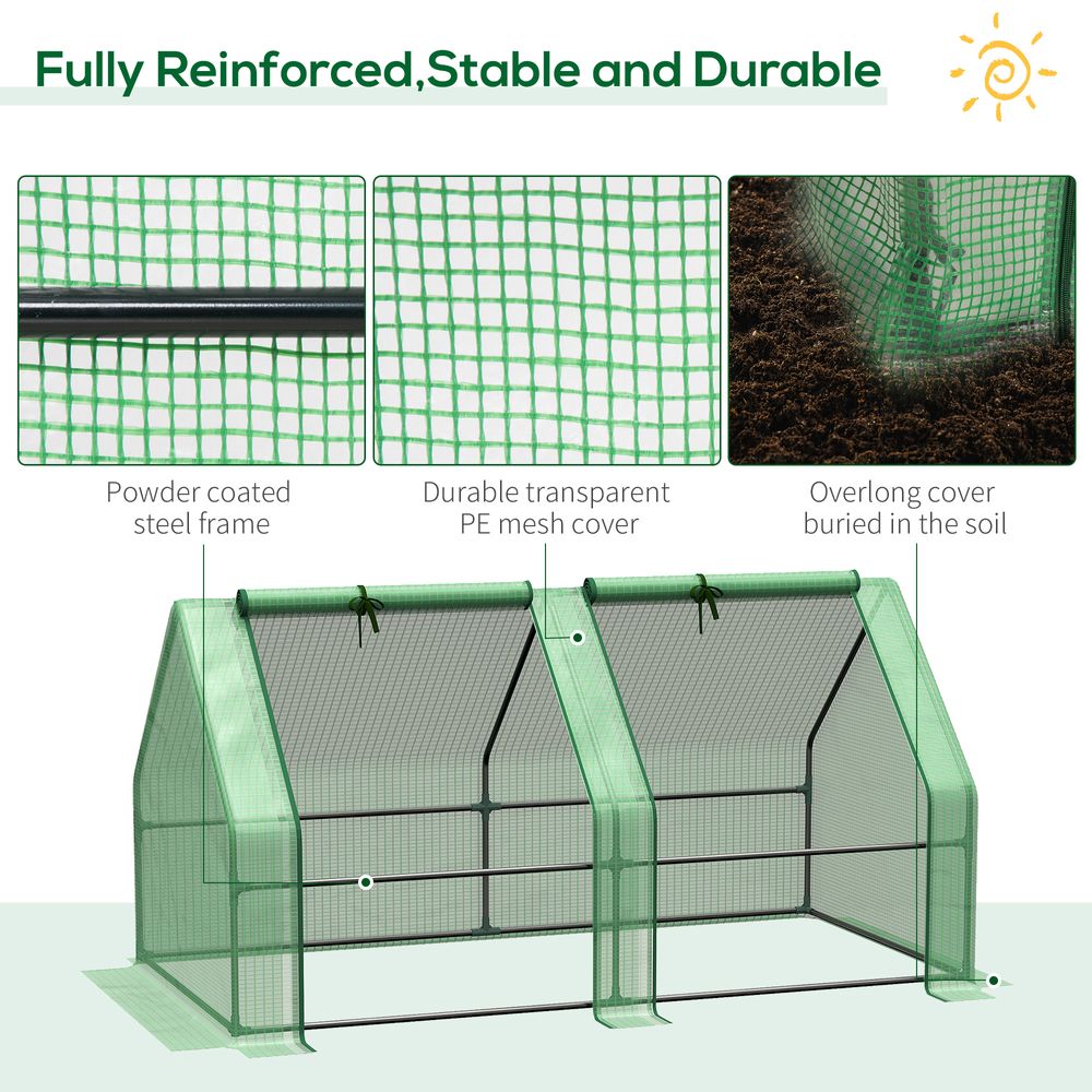 Mini Small Greenhouse Steel Frame & PE Cover & Zip Window 180x90x90cm - anydaydirect