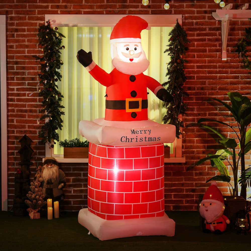 HOMCOM 7ft Christmas Inflatable Santa Claus from Chimney with LED Lights - anydaydirect