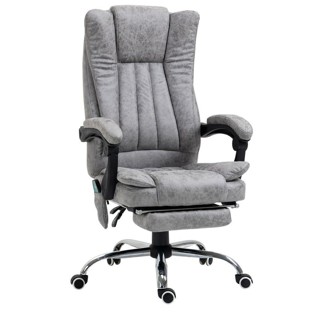 6-Point Vibrating Massage Office Chair w/ Microfibre Upholstery Arms Grey - anydaydirect