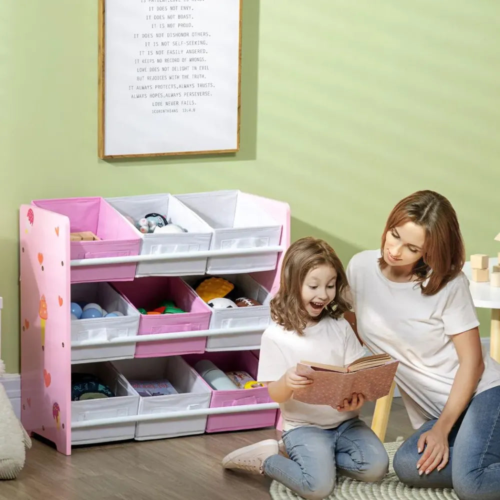 Kids Storage Unit with 9 Removable Storage Baskets for Nursery Playroom, Pink - anydaydirect