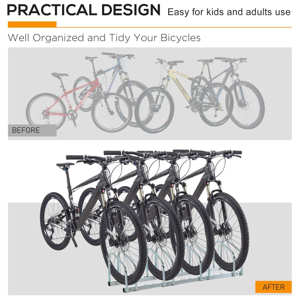 Bike Parking Rack Bicycle Locking Storage Stand for 4 Cycling Silver - anydaydirect