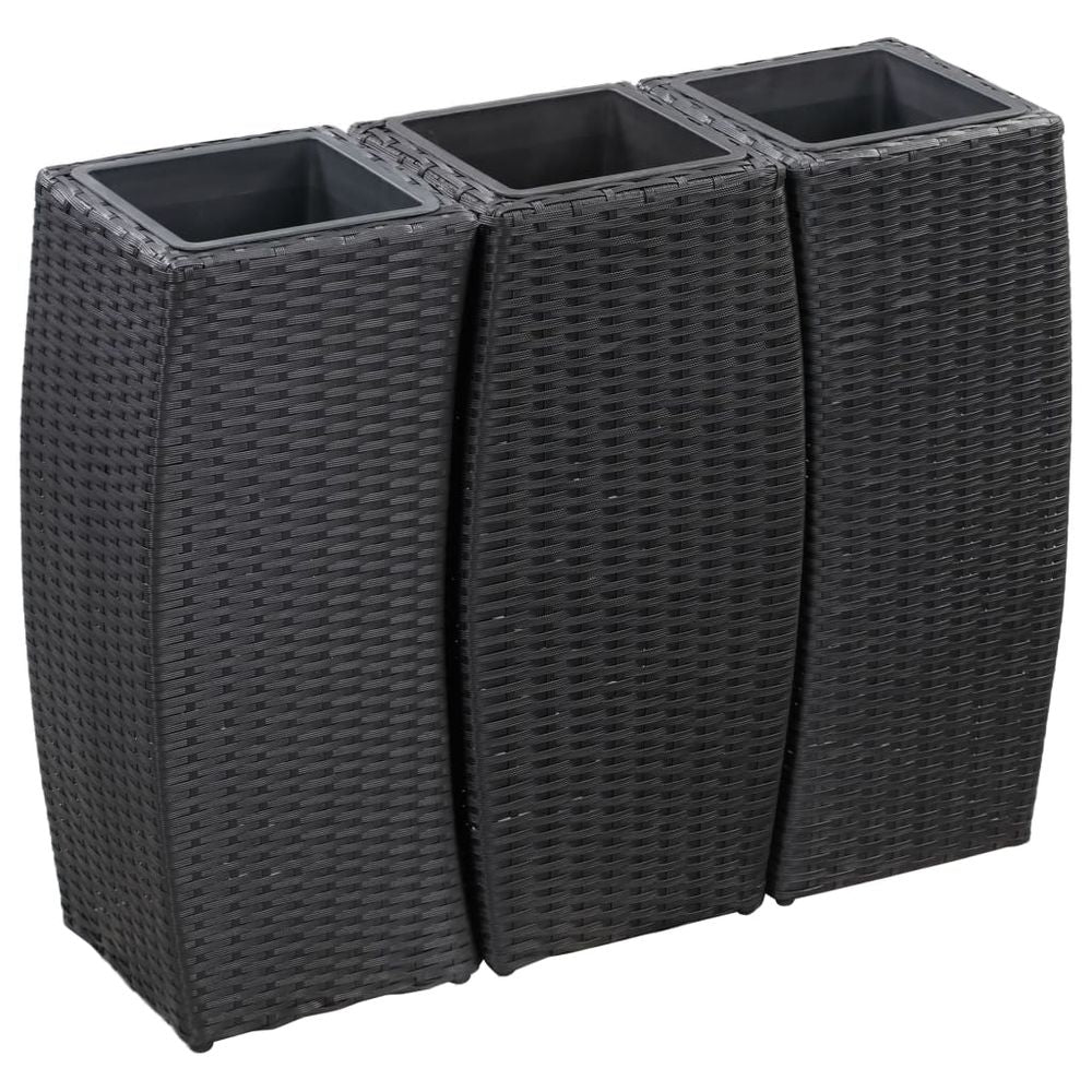 Garden Raised Beds 3 pcs Poly Rattan Black - anydaydirect