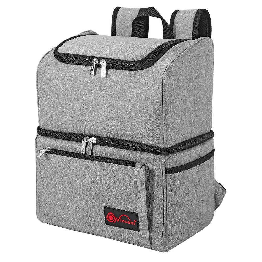 Grey Backpack Cooler Multi Pocketed Picnic Bag Large Capacity Insulated - anydaydirect