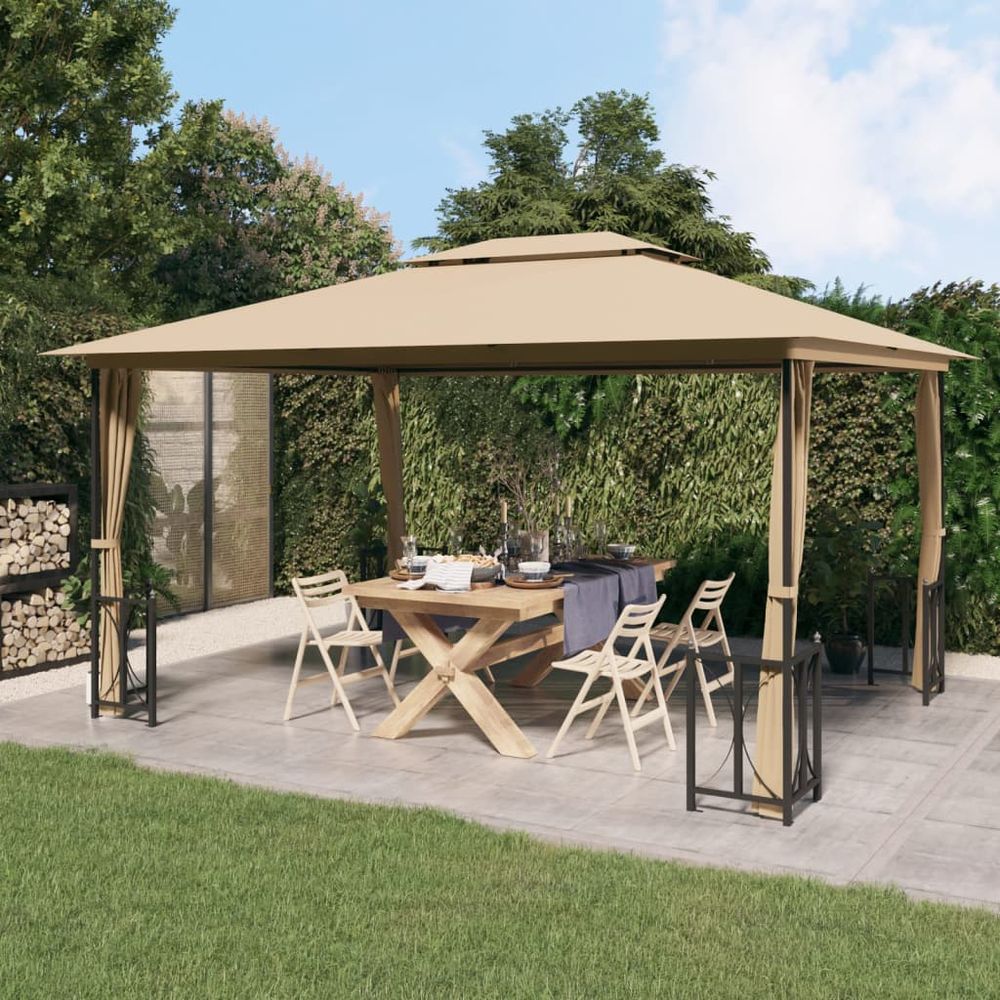 Gazebo with Sidewalls&Double Roofs 3x3 m Cream - anydaydirect