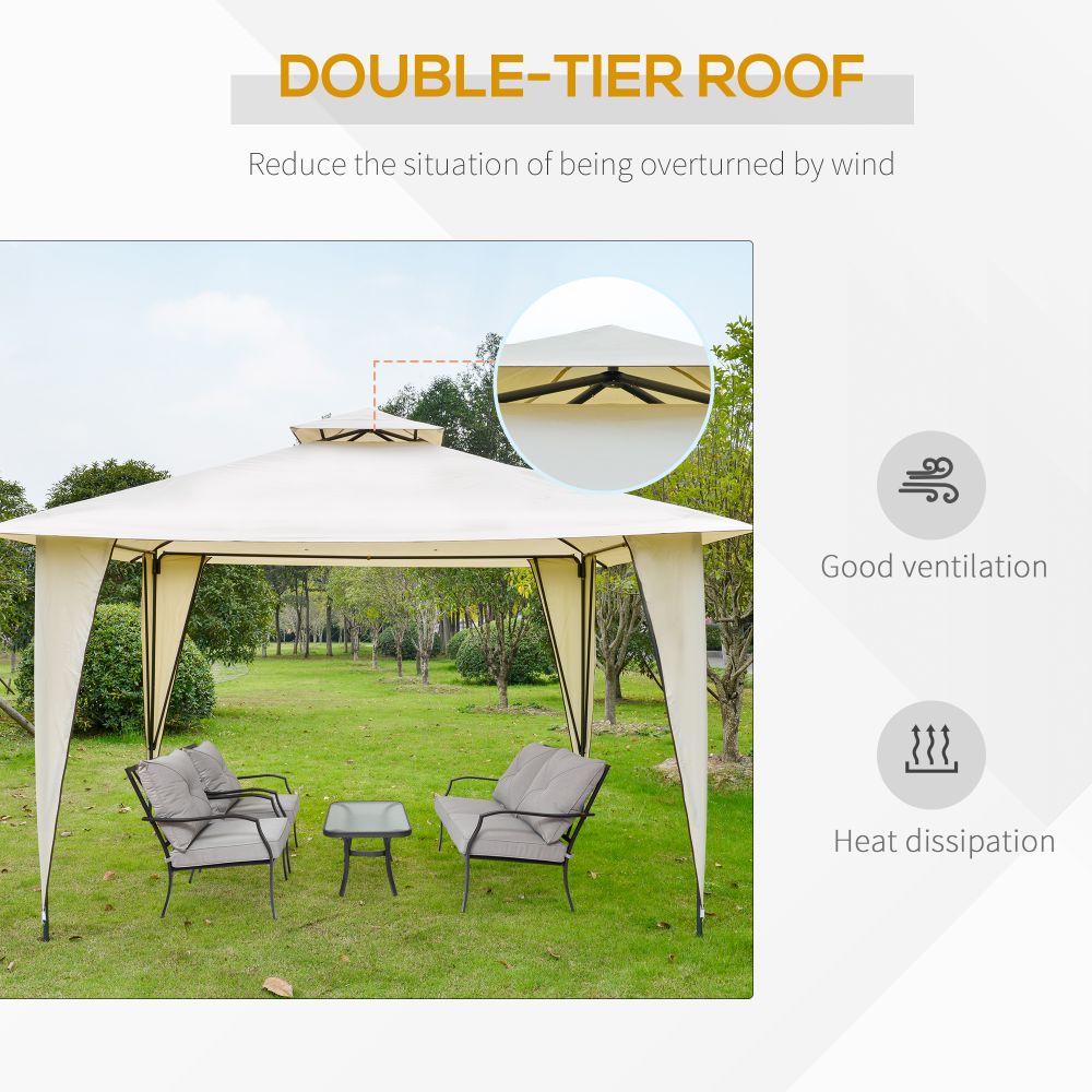 3.5x3.5m Side-Less Outdoor Canopy Tent Gazebo w/ 2-Tier Roof Steel Frame Beige - anydaydirect