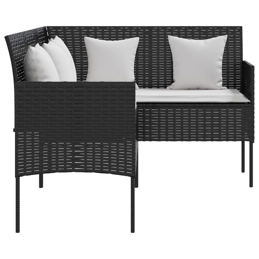 L-shaped Couch Sofa with Cushions Poly Rattan Black - anydaydirect