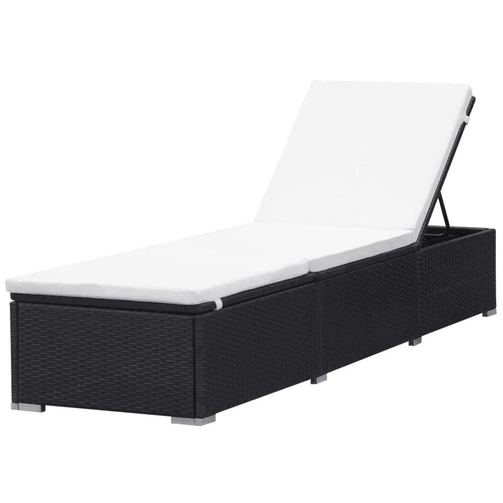 Sun Lounger with Cream White Cushion Poly Rattan Black - anydaydirect