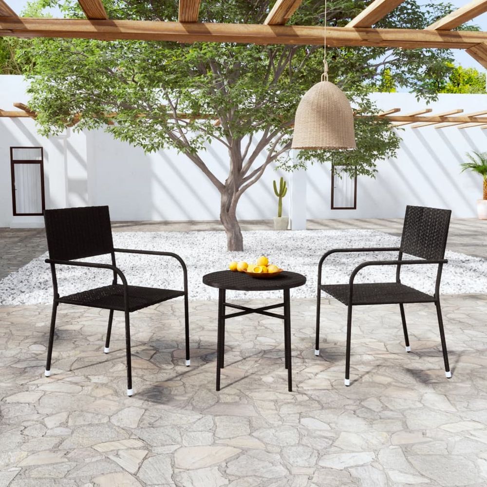 3 Piece Garden Dining Set Poly Rattan Black - anydaydirect