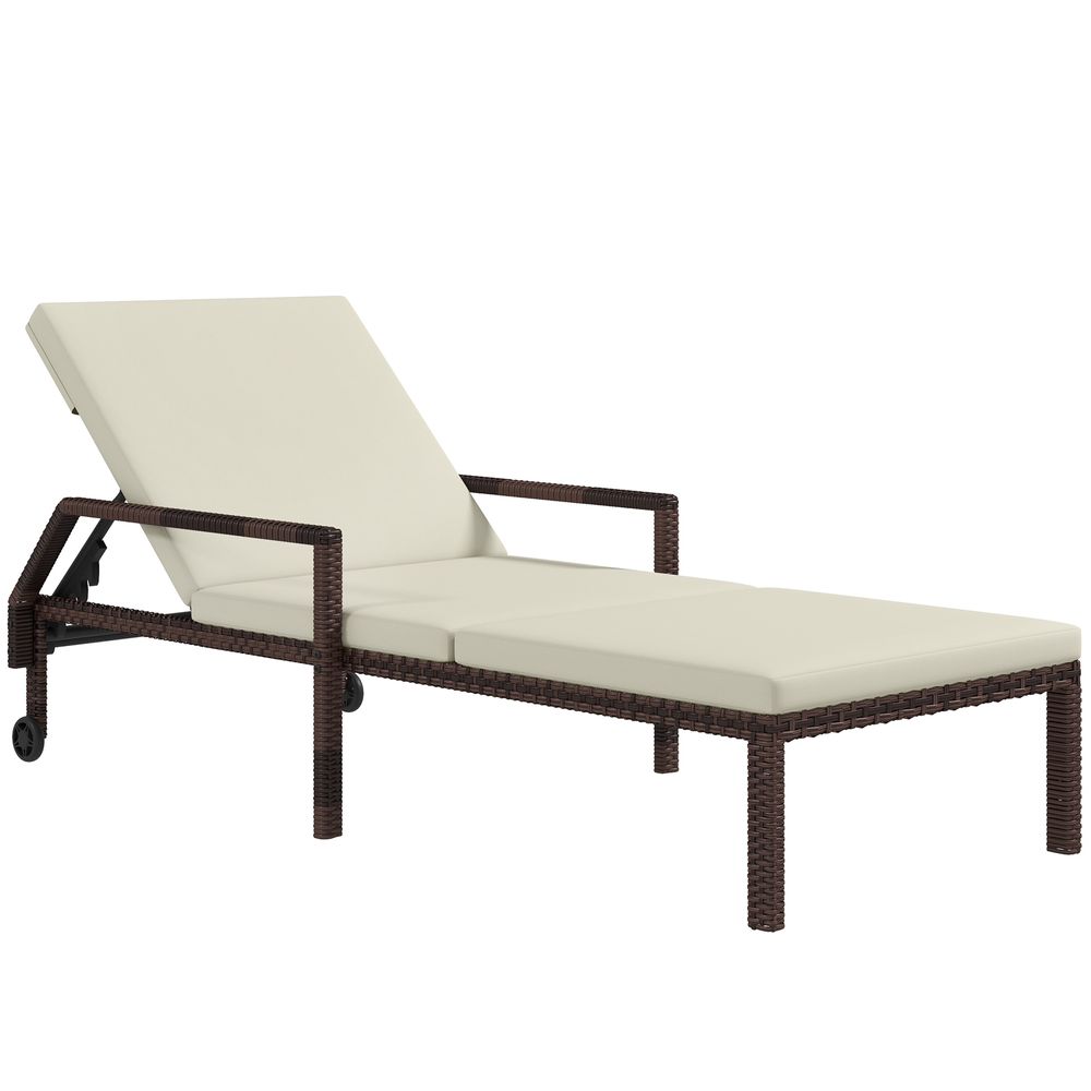 Outsunny Rattan Wicker Chaise Sun Lounger Garden w/ Adjustable Backrest & Wheels - anydaydirect