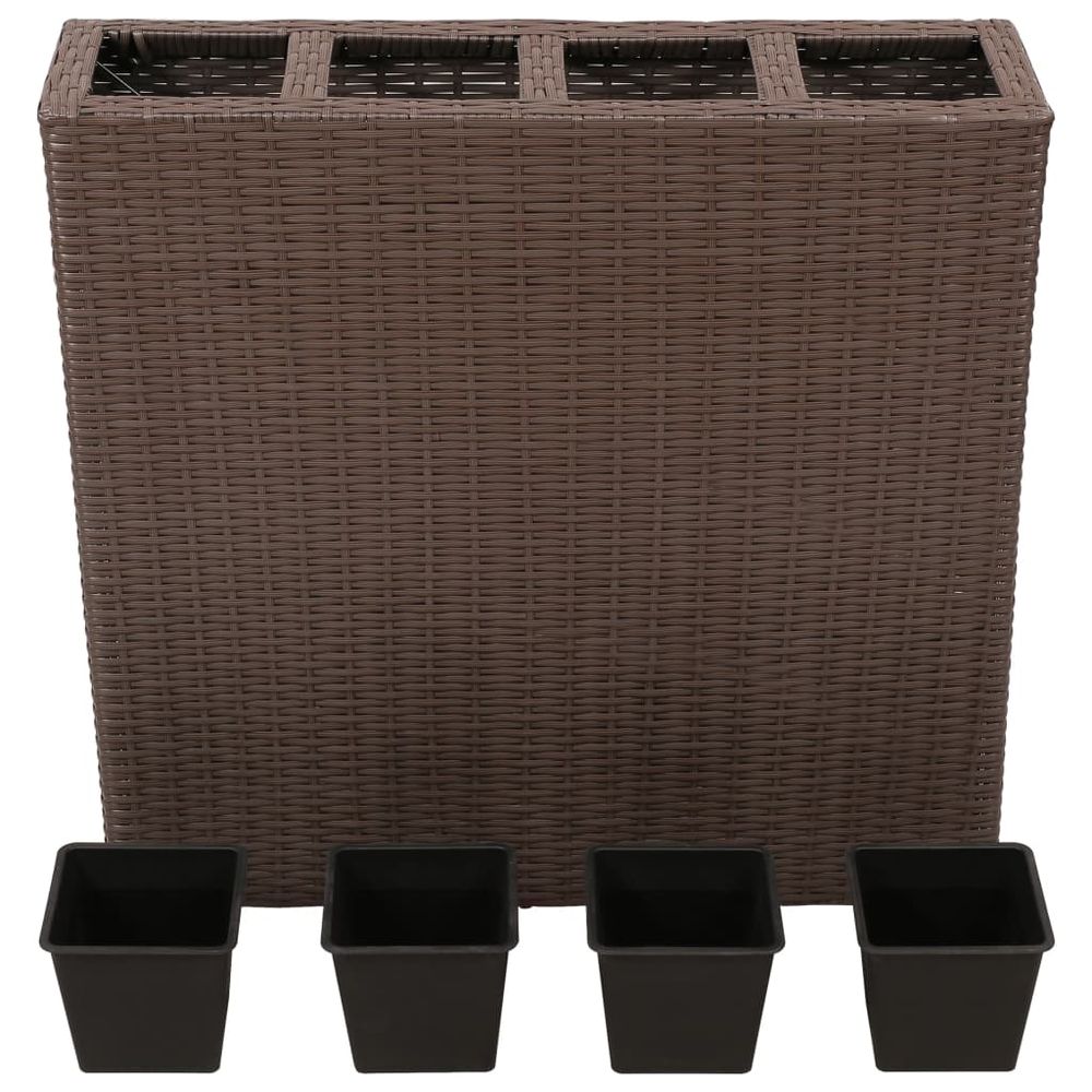 Garden Raised Bed with 4 Pots 2 pcs Poly Rattan Brown(2x41085) - anydaydirect