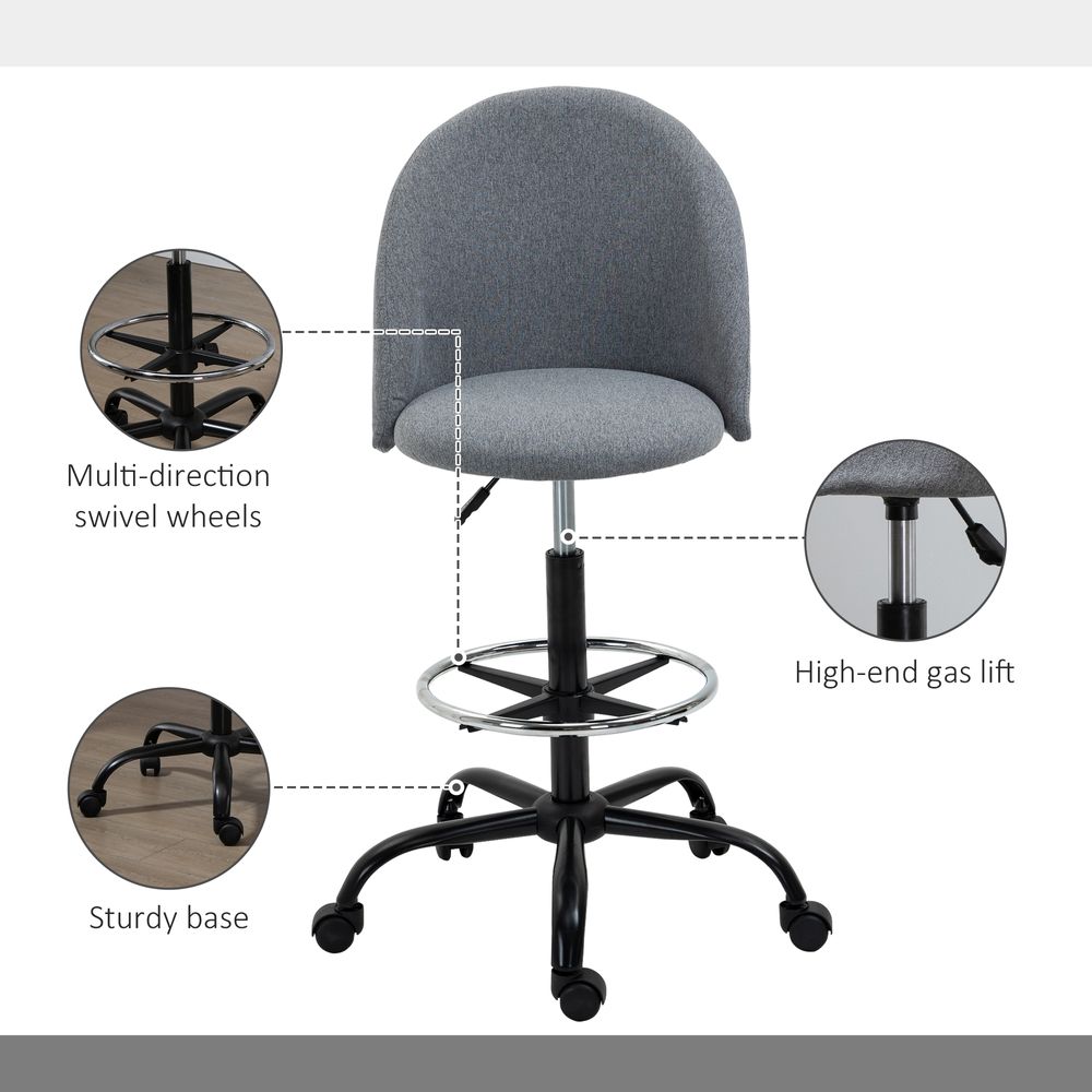 97cm Draughtsman Chair Home Office  5 Wheels Padded Seat Grey Vinsetto - anydaydirect