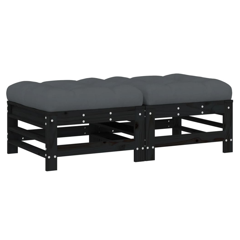 vidaXL Garden Footstools with Cushions 2pcs Black Solid Wood Pine - anydaydirect